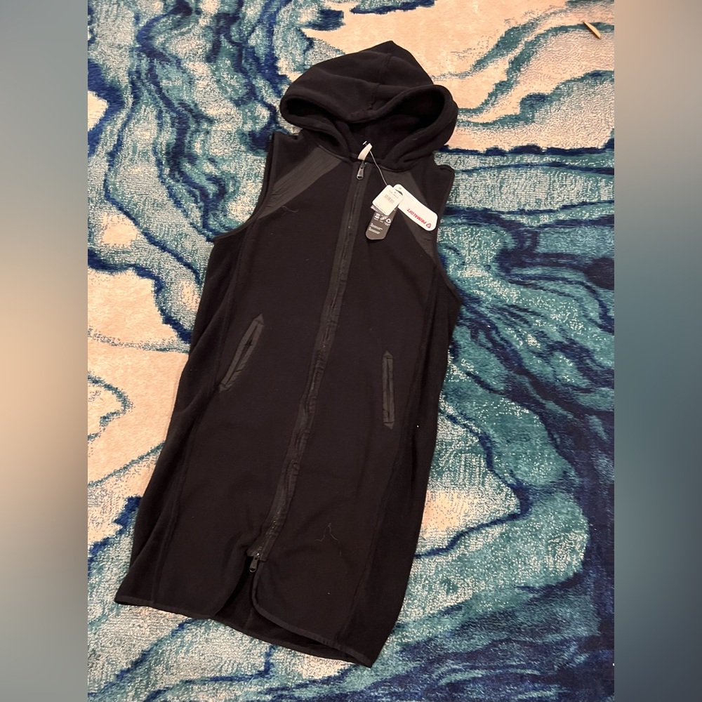 Free People Black Hooded Vest with Zipper XS